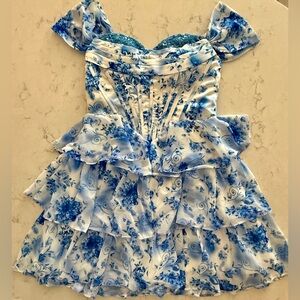 Off The Shoulder Chiffon Tiered Corset Cocktail Dress